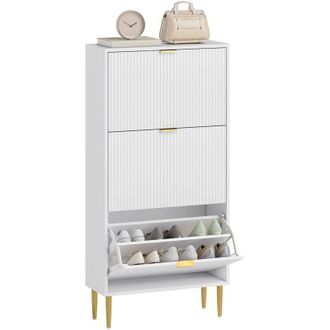 HOMCOM Slim Shoe Storage Cabinet with 3 Flip Drawers for Hallway, White