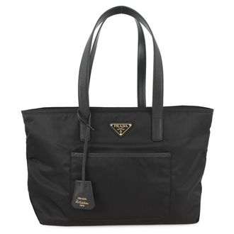 Prada Saffiano Black Nylon Leather Tote Bag (Pre-Owned)