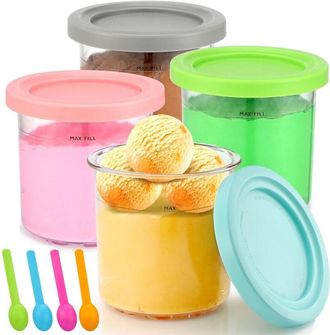 OEM Recipientes Para Helado, Juego De 4 Recipientes Para Helado Ninja Creami, Recipientes Para Postre Con Tapa Y 4 Cucharas, Aptos Para Lavavajillas, Reci