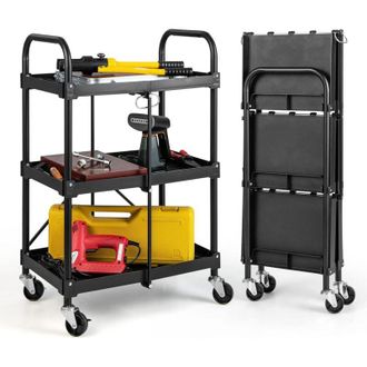 Costway Costway - Carrito De Herramientas Plegable De 3 Niveles, Carrito De Herramientas Resistente Con Ruedas Y Pasamanos, Organizador De Almacenamiento Roda