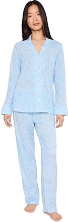 Lauren Ralph Lauren Knit Long Sleeve Notch Collar Long Pants Pajama Set Womens Pajama Sets Blue Paisley : XL (US 16-18), Cotton/Viscose