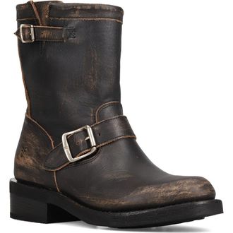 Frye Viv Short Engineer Boot in Distressed Black at Nordstrom, Size 6.5