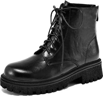 Generic Womens British Style Ankle Boots Round Toe Medium Block Heel Platform Slip On With Decorative Lace-Up Detail