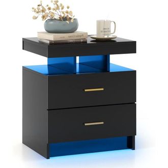 Costway Costway Mesitas De Noche Con Luces Led, Mesillas De Noche Dormitorio, Modo De Luz Ajustable Y Control Remoto, Mesitas 2 Cajones Dormitorio Sal&oacute;n (blan