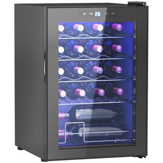 HOMCOM Freestanding Wine Cooler Fridge With Glass Door - 20 Bottle - LED Light - HOMCOM | TJ Hughes Black