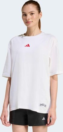 adidas T-Shirt ADIDAS SPORTSWEAR MINI EMBROIDERY OVERSIZED GRAPHIC, Damen, Gr. XXL, wei&szlig;, pure ruby, Obermaterial: 100% Baumwolle, Shirts T-Shirt