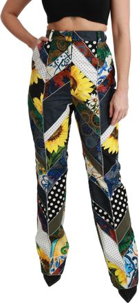 Dolce & Gabbana Multicolor Print High Waist Straight Womens Pants