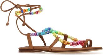 Alameda Turquesa Womens Beaded Rainbow Sandal Brown Leather
