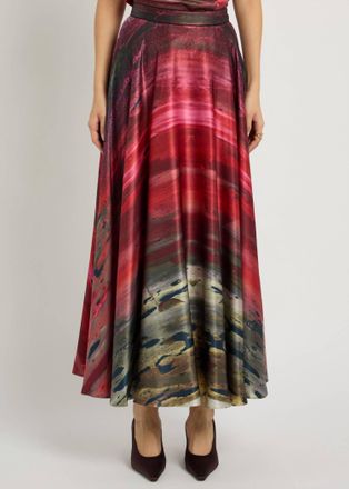 Roksanda Ilincic Ameera Printed Silk Skirt In Brush Framboise / Navy