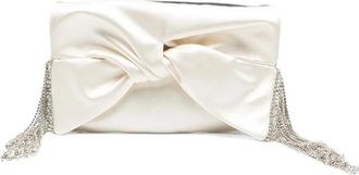 Anya Hindmarch Crystal Fringes Bow Clutch - Dames - Clutches - Wit - ONE Size - Satijn - Tassen