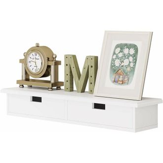 Woltu Woltu Estante De Pared Con 2 Cajones Peque&ntilde;as Mesita De Noche Colgante Para Dormitorio Estante Flotante Para Cocina Sal&oacute;n Y Pasillo Blanco 64x15x10 Cm