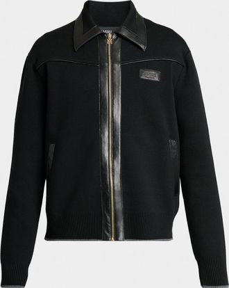 Amiri Men & apos;s Merino Wool Leather-Trim Full-Zip Blouson