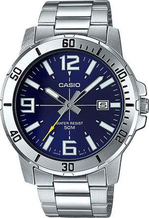 Casio Mens Blue Dial Analog Watch Steel Bracelet - MTP-VD01D-2BVUDF