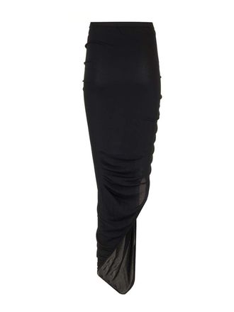 Rick Owens Black Stretch Viscose Midi Skirt