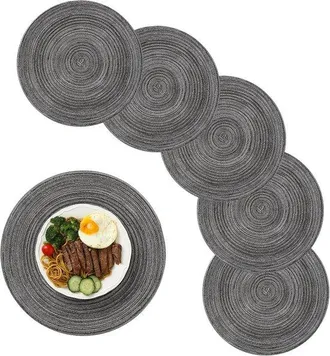 OEM Manteles Individuales Redondos De 6 Cm, De Algod&oacute;n Tejido Con Rat&aacute;n, Resistentes Al Calor, Fiestas Navide&ntilde;as, Mesa De Cocina (gris Oscuro)
