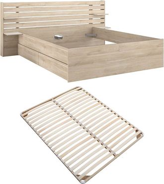 Vente-Unique Cama 180 x 200 cm con 4 cajones - Color: Natural + Somier - TENALIA