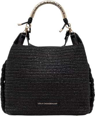 Lola Casademunt Tote Bag met Raffia-effect - Dames - Handtassen - Zwart - ONE Size - Polyester - Tassen