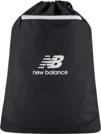 New Balance Unisexs Drawstring Backpack, Small Gym Travel Bag with Front Zip Pocket, Sports Cinch Sack for Men and Women, Black, 17.5 Inch