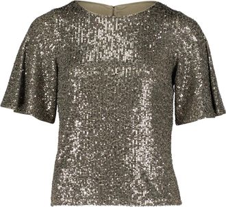 Vera Mont Overhemden, Dames, Bruin, XL, Pailletten, Paillettenblouse met vlindermouwen