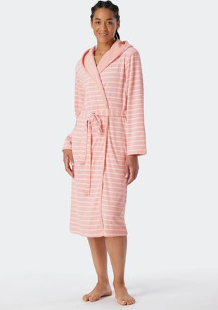 Schiesser Bademantel SCHIESSER Feather Terry, Damen, Gr. L, rosa (ros&eacute;), Baumwoll-Mix, Midil&auml;nge, Hausm&auml;ntel Bademantel, Bindeg&uuml;rtel, Kapuze, Seitentaschen, Reg