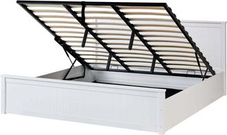 Beliani Ottoman Bed White Pine Wood EU Super King Size 6ft with Lift-Up Frame LAMBRES