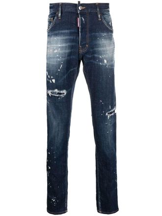 Dsquared2 distressed-effect straight-leg jeans - men - Cotton/Elastane/Polyester/Cotton - 52 - Blue