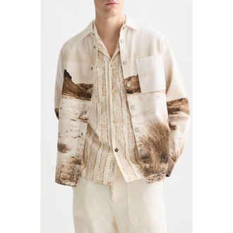 Scotch & Soda Scenery Button-Up Cotton Overshirt in Longhorn Sepia at Nordstrom, Size X-Large