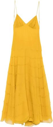 Saint Laurent Midi Dresses, female, Yellow, S, Tiered Ruffled Dress
