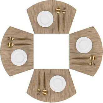 No Brand Manteles Individuales Tejidos En Forma De Abanico (4 Piezas) Para Mesas Redondas De Comedor, Color Marr&oacute;n Claro