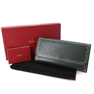 Cartier Green Leather Long Wallet (Bi-Fold) (Pre-Owned)