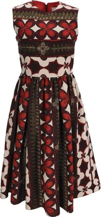 Valentino Valentino midi-jurk met bloemen- en Aztekenprint in veelkleurige wol