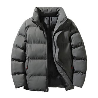 Generic Winter Coats for Men Thicken Padded Warm Quilted Puffer Jackets Zip Up Long Sleeve Thermal Jacket with Pockets Dark Gray