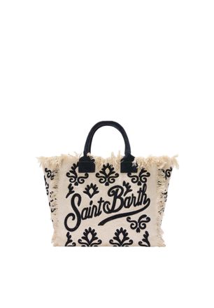 MC2 Saint Barth Fringed Natural Beige Tote Bag with Black Detailing