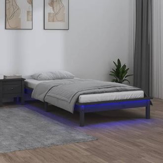 vidaXL Estructura De Cama Con Led Madera Maciza Gris 90x200 Cm Vidaxl