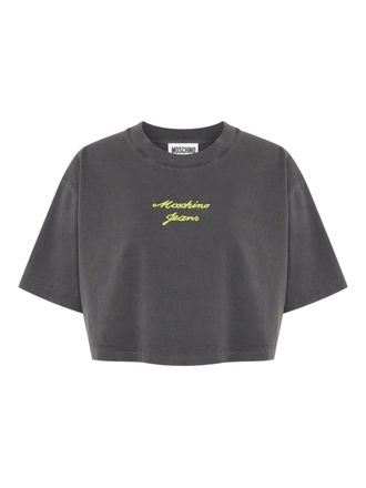 Moschino T-shirt crop con logo - Grigio