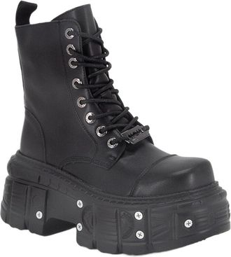 Generic Punk Punk Style Women Boots Lace-up Heel Height Platform Shoes Woman Gothic Ankle Rock Boots Metal Decor Man And Woman Sneakers(10.5US)