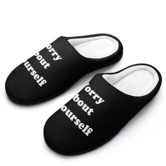 Generic Worry About Yourself Funny Mens Slippers Cotton Warm House Shoes Memory Foam Sandals Print Size 7-14