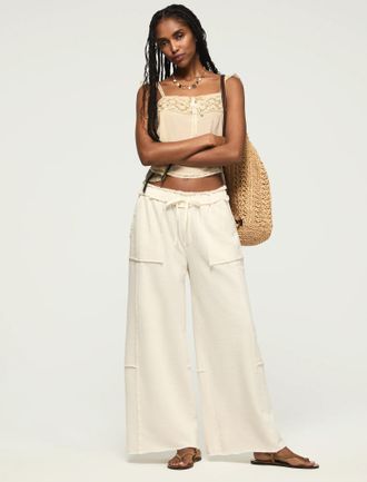 Lucky Brand Womens Fleece Wide Leg Pant
