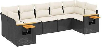 vidaXL Set De Comedor De Jard&iacute;n 7 Pzas Y Cojines Rat&aacute;n Sint&eacute;tico Negro Vidaxl