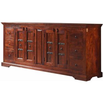 Massivmoebel24 Credenza in legno di Acacia 212x50x92 nougat laccato oxford 414