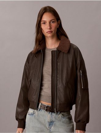 Calvin Klein Jeans Calvin Klein Womens Sherpa Collar Padded Bomber Jacket - Brown - XL