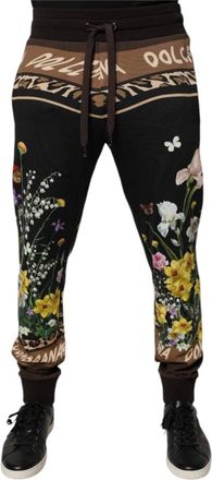 Dolce & Gabbana Broeken, Heren, Zwart, M, Katoen, Floral katoenen joggingbroek