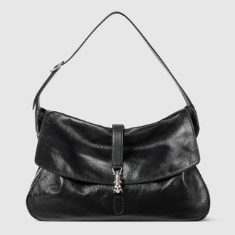 Gucci Large Crossbody Bag With Piston Closure, Black, Leather