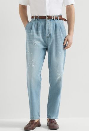 Brunello Cucinelli Denim trousers with rips in Light Blue Denim at Nordstrom, Size 60 It