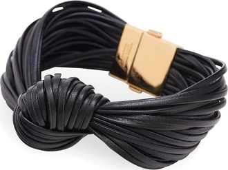 Bottega Veneta Knotted Leather Bracelet in 1000 Nero at Nordstrom, Size Medium