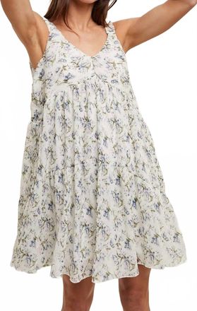 Wishlist Pleated Floral Mini Dress In Cream/blue