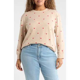 Caslon Embroidered Heart Sweatshirt in Tan Doeskin Heather Mini Heart at Nordstrom Rack, Size 1 X