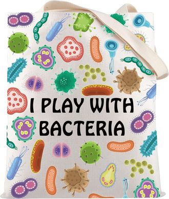Generic Microbiology Bacteria Shopping Bag I Play with Bacteria Biologist Reusable Tote Bag Gift for Teacher (PLAY WITH BACTERIA B UK)