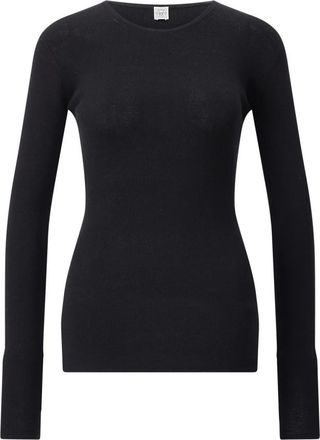 Toteme Katoenen Slim-Fit Shirt met Lange Mouwen - Dames - Ronde hals truien - Zwart - L - Katoen - Truien & Vesten