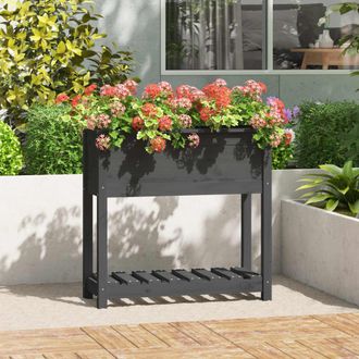 vidaXL Vidaxl - Jardinera Con Estante Madera Maciza Pino Gris 82,5x34,5x81 Cm